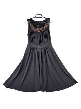 Women Haani Black & Brown Beaded Neck Sleeveless Maxi Dress Polyester Blend M